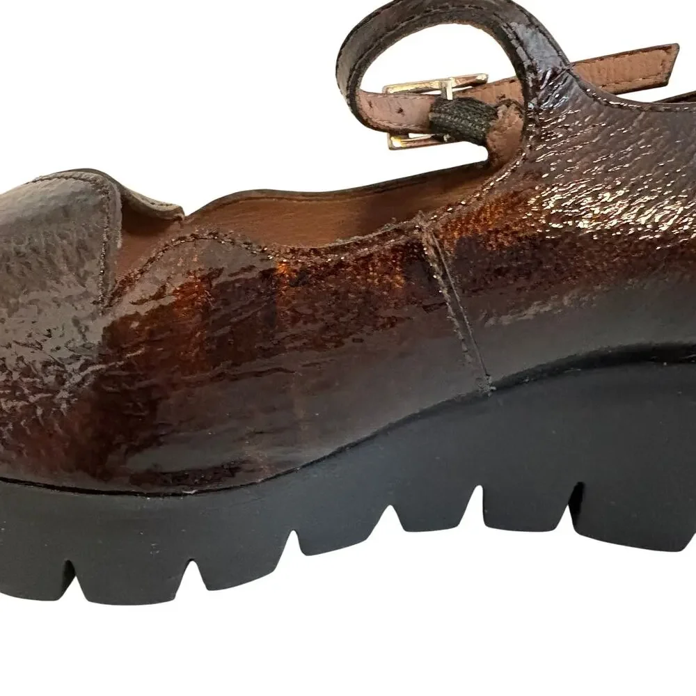 NWT Wonders Spain Sevilla Tortoise Scalloped Patent Leather Mary Jane Wedge